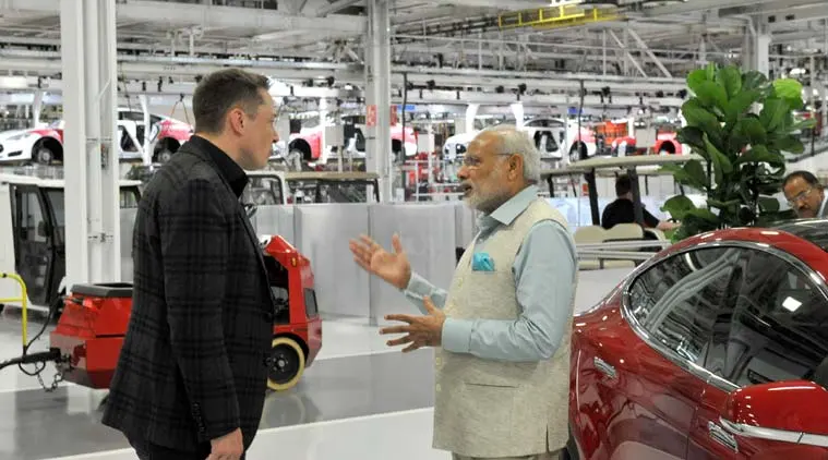 Narenda Modi with Elon Musk at an confrence