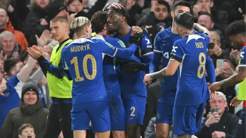 Chelsea Players celebrating the goal vs middlesbrough