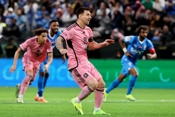 Messi after scoring a Penalty against Al Hilal