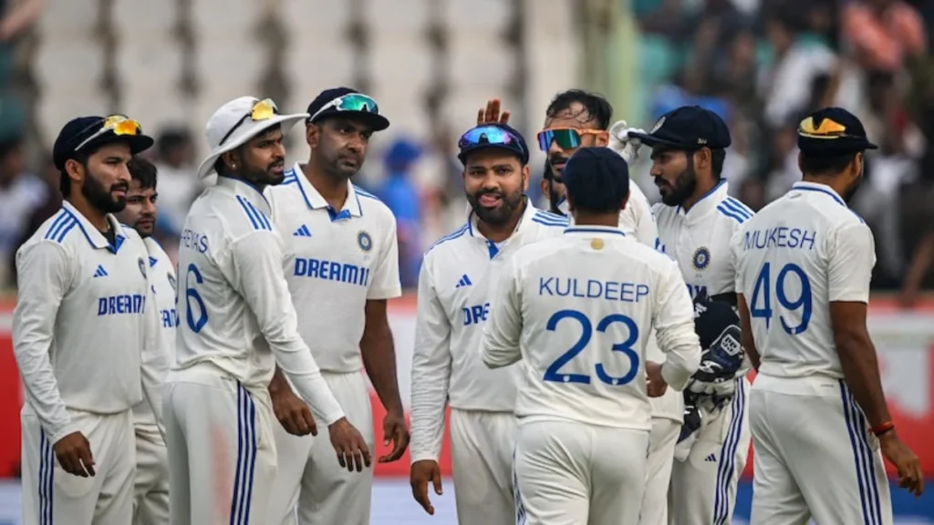 Indian team celebrating a wicket in match
